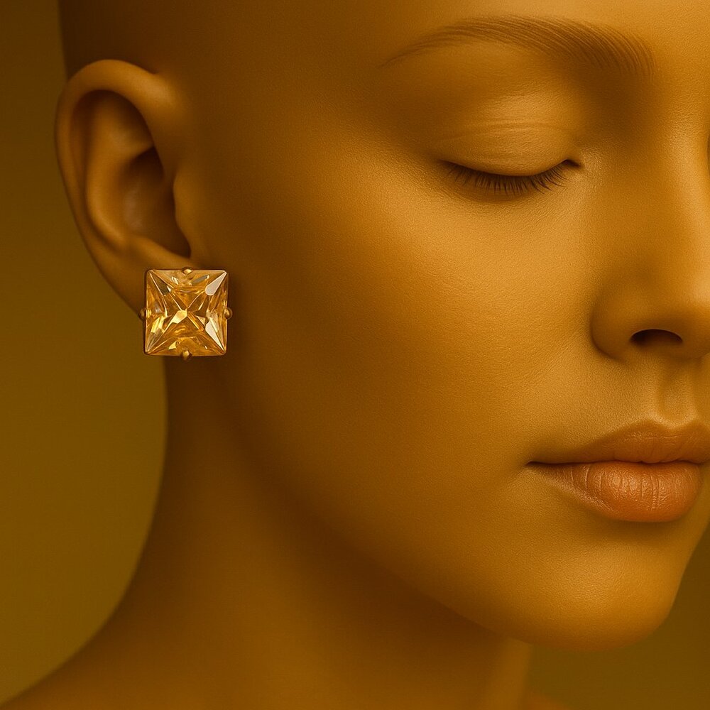 KATHERYN KENT, Gold-tone 0.5x0.5-in Yellow Square Sparkle Crystal Stud Earrings